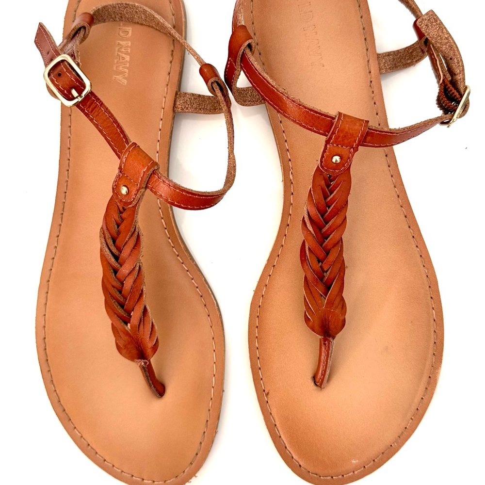 Old Navy Tan Braided T-Strap Sandals